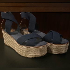 Tory Burch navy blue espadrille platform wedge sandal